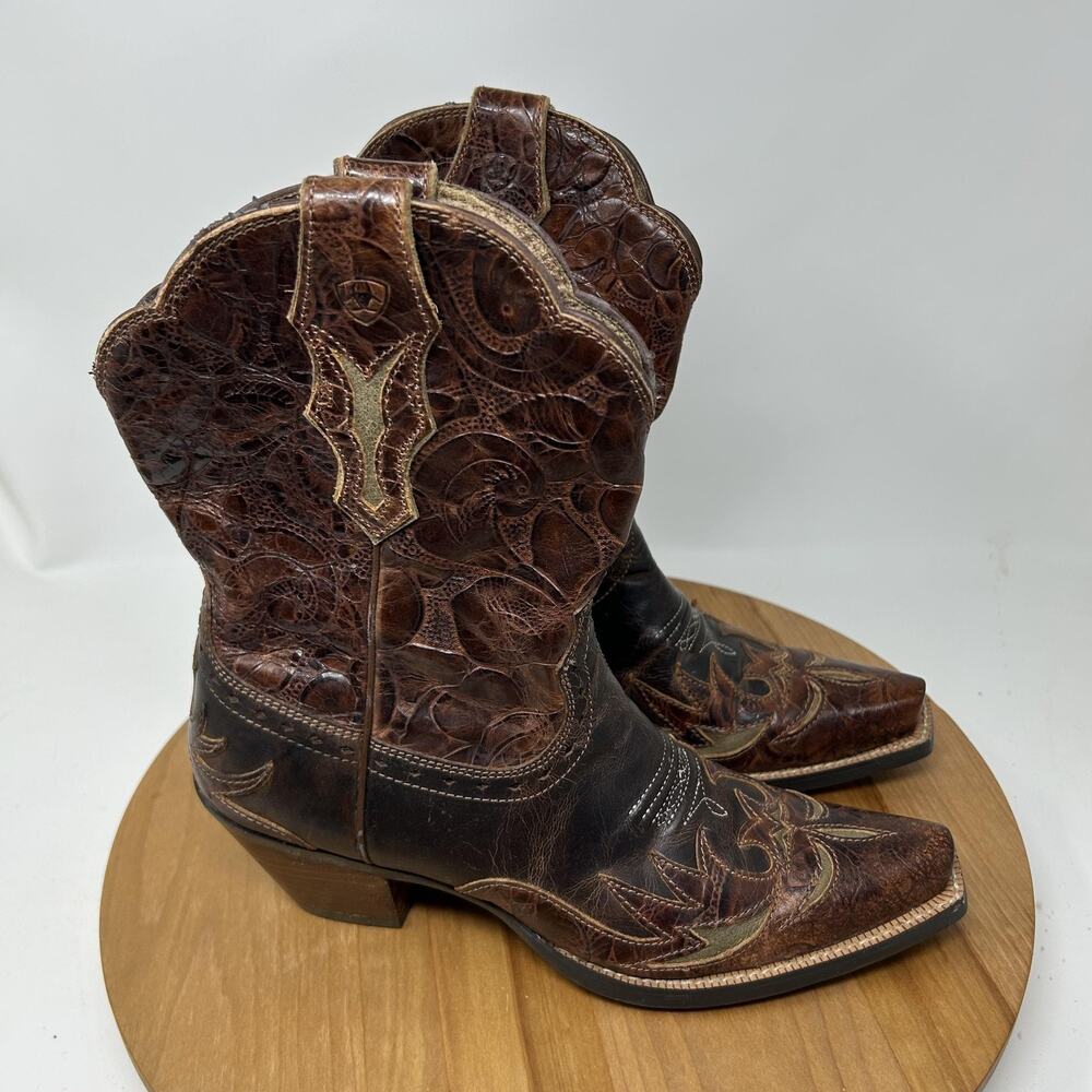 Ariat Boots Womens 7 Dahlia Western Leather Square Toe Brown Cowgirl Ranch Boho